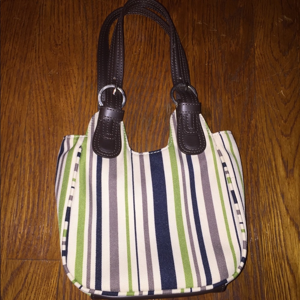 Striped Tote Bag with Brown Handles